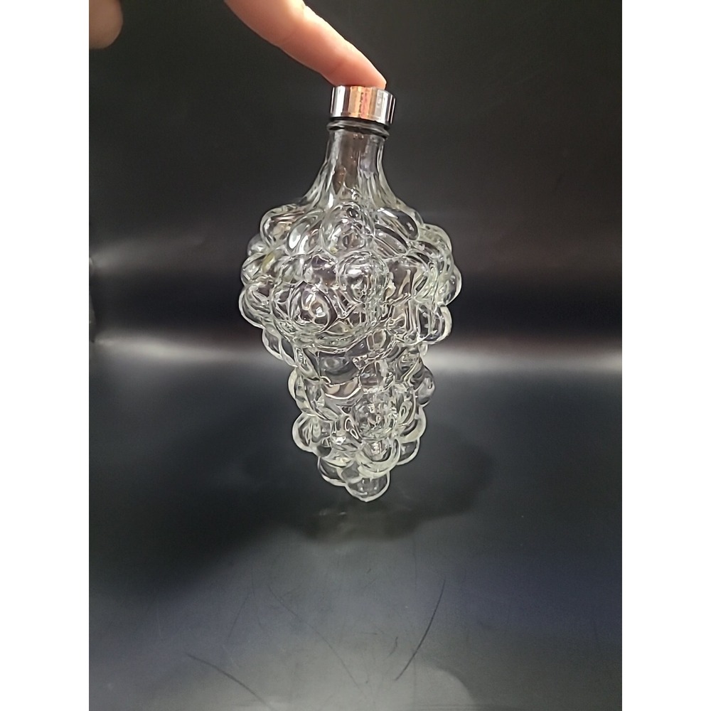 Vintage Clear Glass Bunch Grape Shaped Bottle Silver Tone Cap Made In France P9 - Picture 4 of 4
